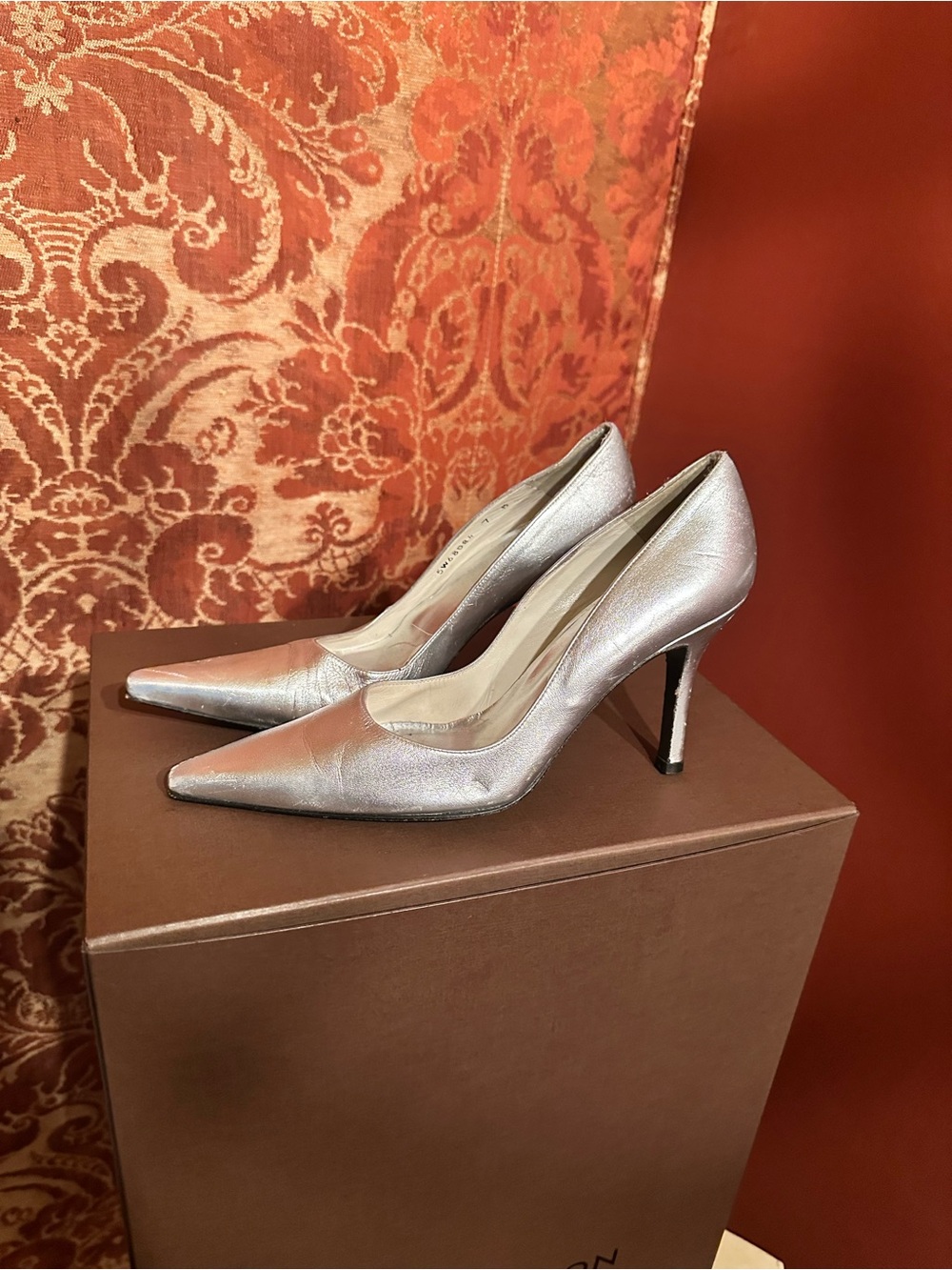 Stuart Weitzman Silver Pointed-Toe Stiletto Pumps